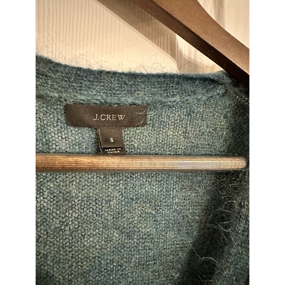 J Crew Mohair Blend V Neck Cardigan Sweater Teal Blue Size Small - Picture 2 of 4